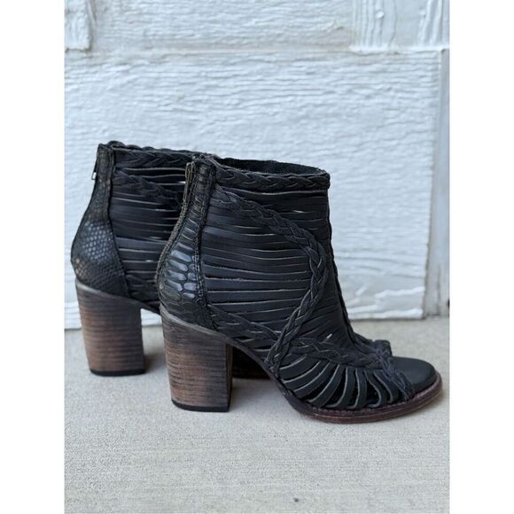 Freebird Washed Black Bela 100% Leather Cross Braided Ankle Western Boho Boots - Picture 6 of 14